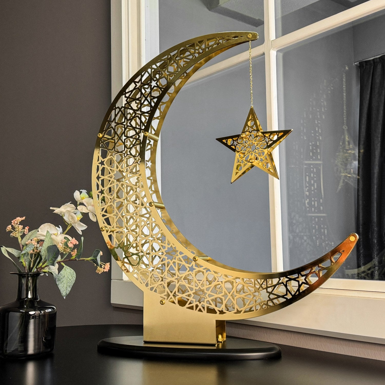 Crescent and Star Shiny Metal Ramadan Decor – Shukran Islamic Arts