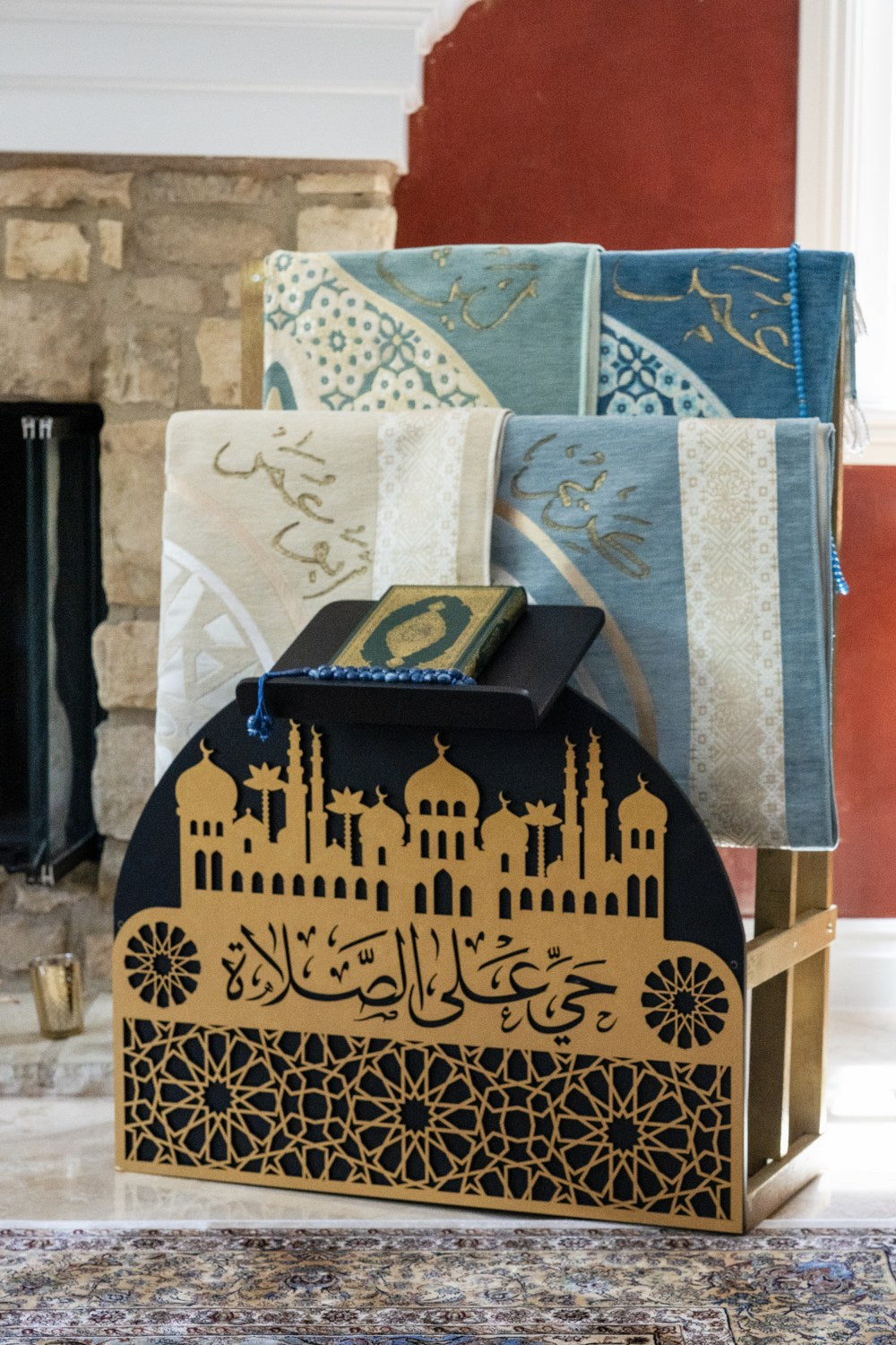 prayer-rug-holder-wooden-quran-and-mat-stand-compact-storage-shukranislamicarts