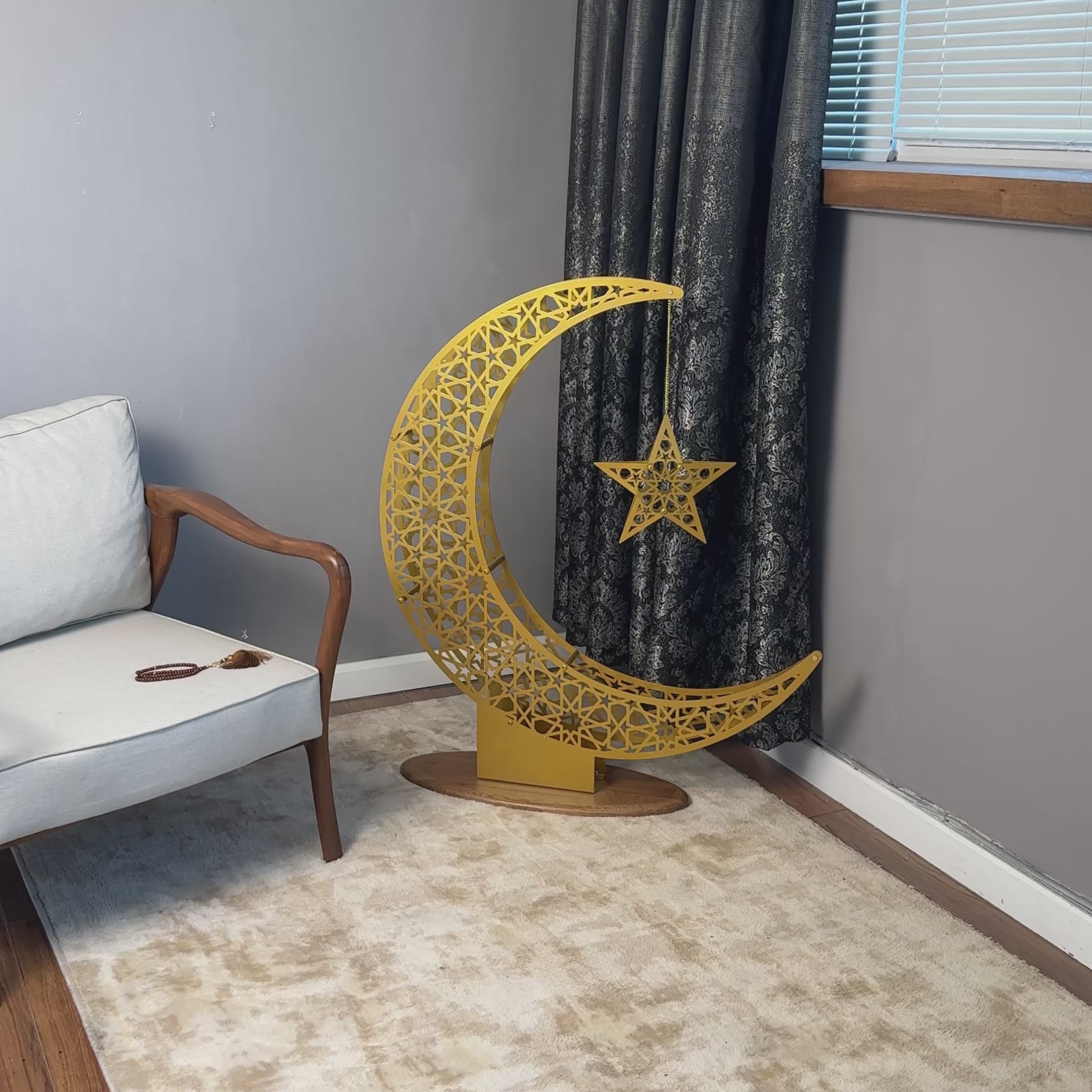 islamic-metal-crescent-star-home-decor-video-ramadan-mubarak-golden-touch-gift-shukranislamicarts